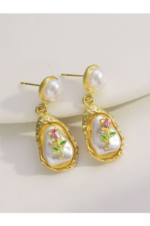 Faux Pearl 3D Flower Teardrop Drop Earrings product thumbnail 3
