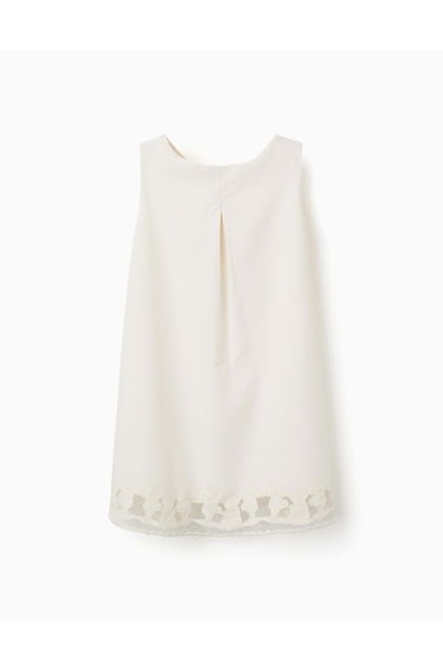 A-line sleeveless dress with embroidered flowers for girls, white