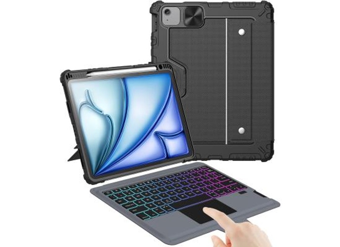 Nillkin iPad Air 11-inch (M3/M2) Case with Detachable Keyboard, iPad Air 11 (2025), Apple iPad Air 11 (2024), Apple iPad Air (2022), Rugged Keyboard Case, Backlit, Trackpad, Portrait/Landscape Modes Arabic / English - Black product thumbnail 2
