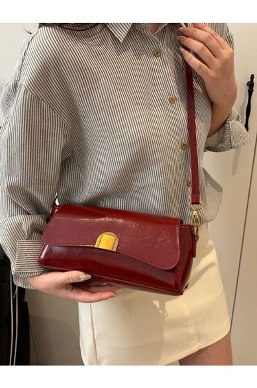 Red Faux Leather Crossbody Bag