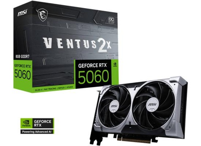 MSI GeForce RTX 5060 VENTUS 2X OC 8GB GDDR7 128-Bit Memory, 2527 MHz Boost Clock, 28 Gbps Memory Speed, 3840 CUDA Cores, PCI Express Gen 5 x16 product thumbnail 2