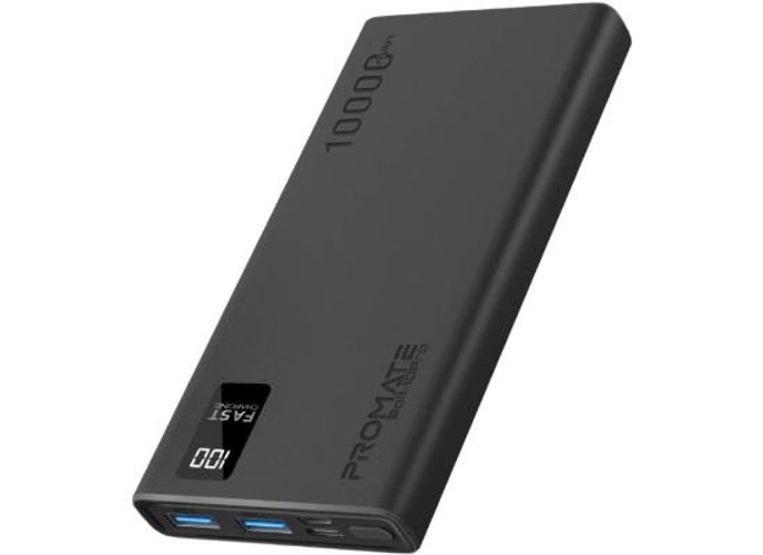 Promate Bolt-10Pro Power Bank 10000mAh Ultra-Slim 10W USB-C Input/Output Dual USB LED Screen Over-Heating Protection - Black product thumbnail 2