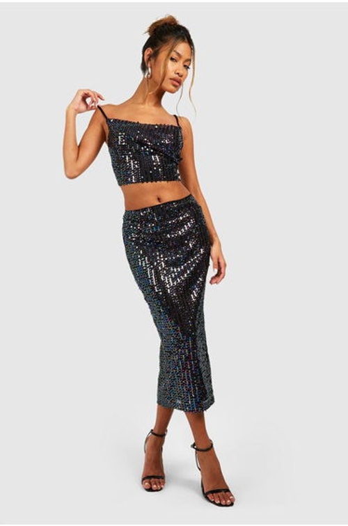 Rainbow Sequin Midaxi Skirt - black product thumbnail 4