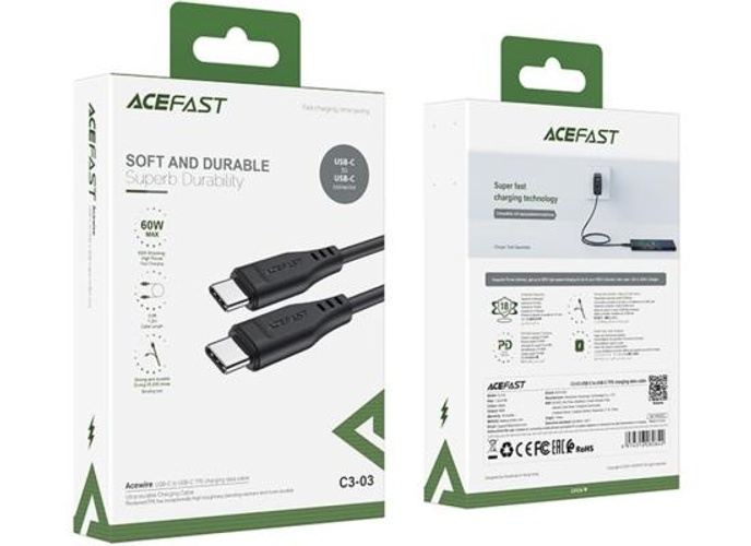 ACEFAST C3-03 for iPhone 15 Series 60W High Power USB-C to USB-C TPE Charging Data Cable 1.2m - Black product thumbnail 2