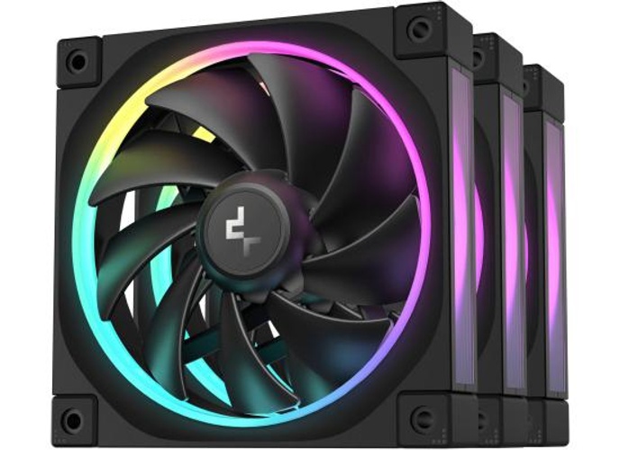DeepCool FL12 120mm Case Fans, 2150 RPM Fan Speed, 55 CFM Fan Airflow, Fluid Dynamic Bearing Type, 4-Pin PWM Fan Connector, Addressable RGB LED, Pack of 3, Black product thumbnail 2