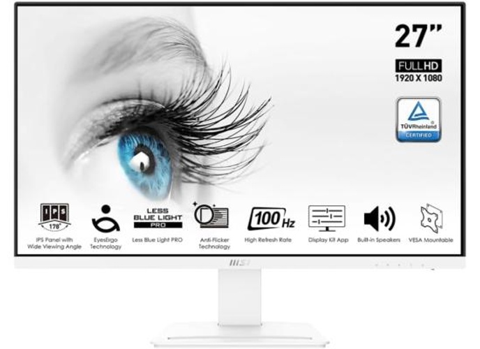 MSI PRO MP273AW 27" IPS Full HD 100Hz Less Blue Light PRO VESA Mountable Built-in Speakers Tilt-Adjustable HDMI & DP - While product thumbnail 2