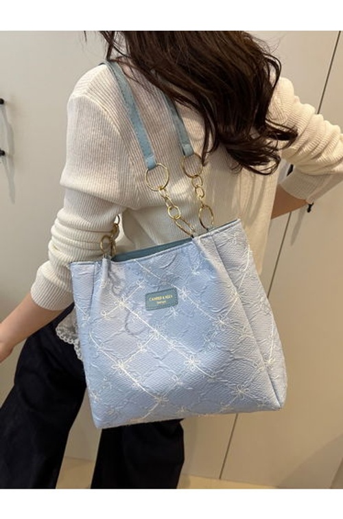 Blue Embroidered Shoulder Bag