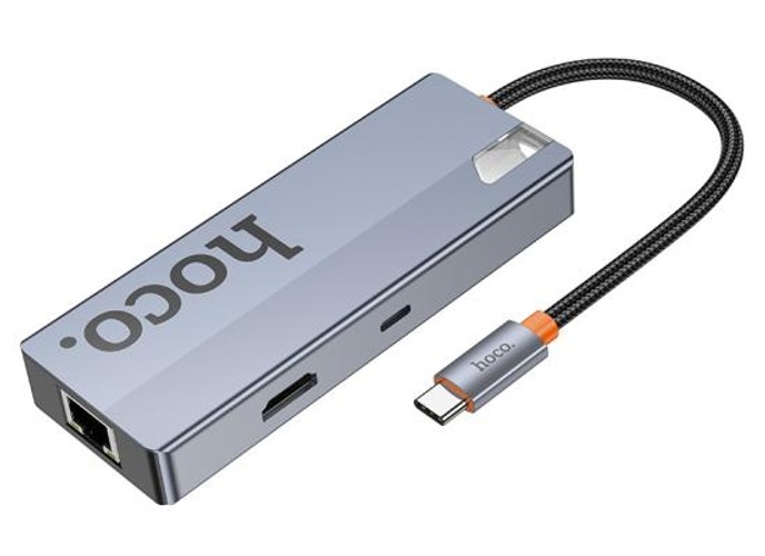 HOCO HB51 6-in-1 Multi-Function Converter(HDTV+RJ45+PD+USB3.0*3) - Gray product thumbnail 2