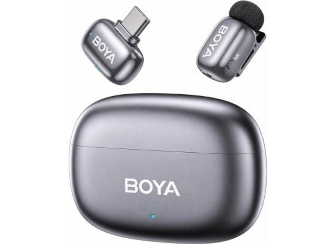 BOYA mini 2-05 Wireless Lavalier Microphone for iPhone 15-17/Android, Noise Cancellation Control, 48kHz/24-Bit, 30H Battery Mini Mic for Video Recording Interview Vlog (1TX + USB-C RX + Charging Case) - Space Gray product thumbnail 2