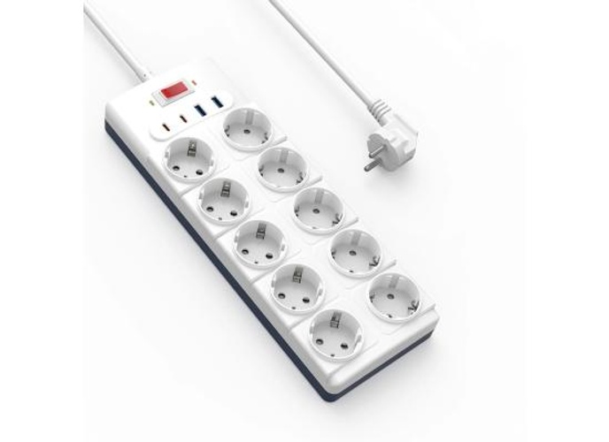WiWU Wi-S008 GaN 14 in 1 High-Capacity Power Strip, 230V~16A Max, 3680W Max, Output interface: 2xType-C, 2x USB-A, 10xAC, 2M - White product thumbnail 2