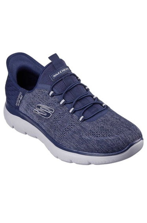 Skechers Mens Summits Key Pace Mesh Slip-In Flat Trainers - Navy