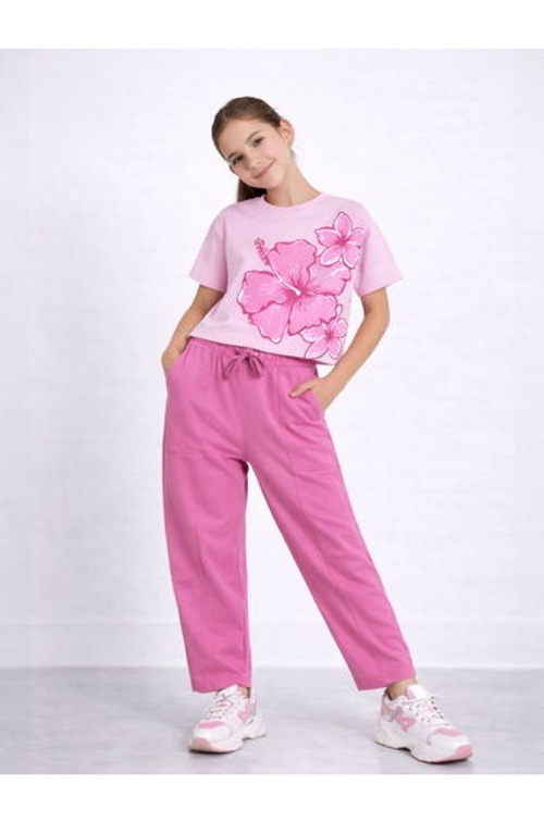 Girls Floral Print Boxy T-Shirt and Pants Set product thumbnail 4