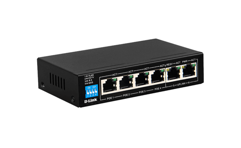 6-Port Gigabit PoE+ Switch with 4 PoE Ports and 2 Uplink Ports