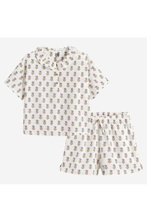 Cotton Short Pyjamas with Indian Flowers Print