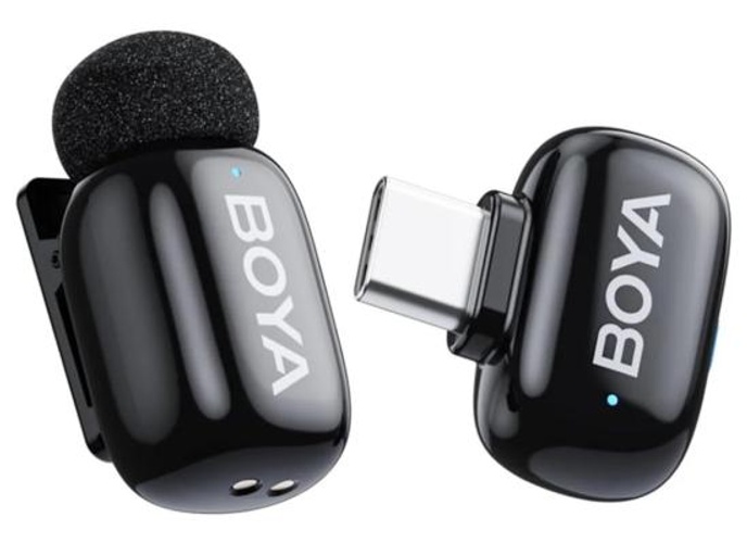 BOYA mini 2-06 Wireless Lavalier Microphone for iPhone 15-17/Android,Noise Cancellation,App Control, 48kHz/24-Bit, 6H Battery Mini Mic for Video Recording Interview Vlog (1TX + USB-C RX) - Black product thumbnail 2