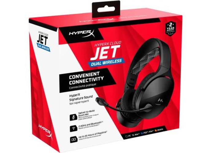 HyperX Cloud Jet Dual Wireless & Bluetooth Gaming Headset Signature HyperX Sound Swivel-to-mute Boom Mic Up to 25 hours of Playtime Intuitive Audio Controls , Black product thumbnail 2