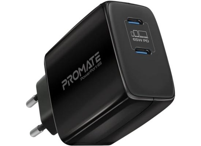 Promate PowerPort-65 65W USB-C Universal Powerful GaN Tech Fast Chargerw/ 2 Type-C Port Adaptive Charging & Over-Charging Protection product thumbnail 2
