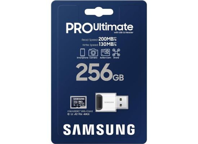 Samsung PRO Ultimate microSD Memory Card+Reader, 256GB microSDXC, Up to 200 MB/s, 4K UHD, UHS-I, Class 10, U3,V30, A2 for GoPRO Action Cam, DJI Drone, Gaming, Phones, Tablets product thumbnail 2