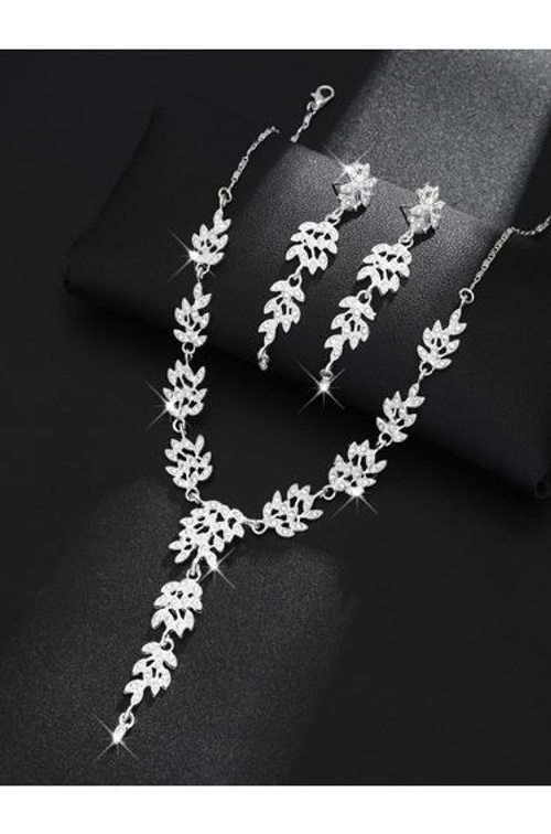 2-Piece Embellished Rhinestone Drop Necklace and Earrings Jewelry Set product thumbnail 4