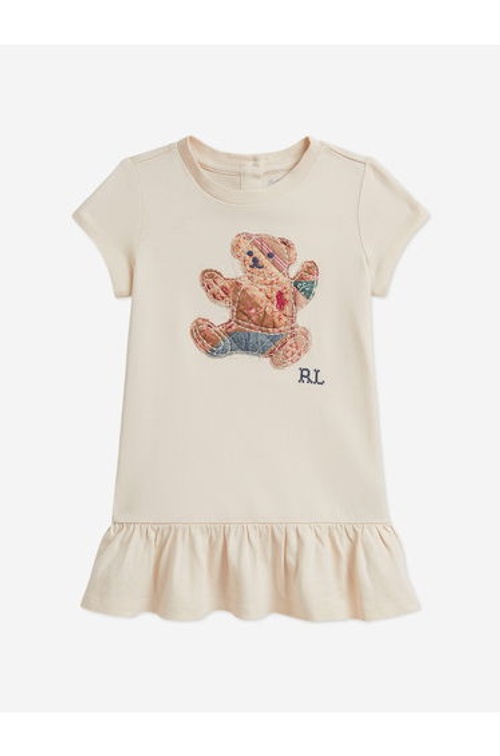 Ralph Lauren Baby Girls Polo Bear Peplum Jersey Dress in Ivory