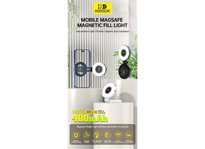 KOOSDA KR-L12 Magnetic Selfie Light Portable USB Rechargeable Adjustable Brightness Magnetic fill Pocket Light product thumbnail 2