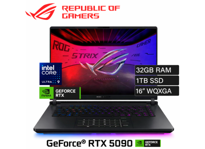 ASUS ROG Strix SCAR 16 (2025) G635 NEW Intel Core Ultra 9 Gen II 275HX 24-Cores w/ NVIDIA RTX™ 5090 24GB DDR7 & ROG Nebula IPS 2.5K 240Hz Display , Off Black product thumbnail 2