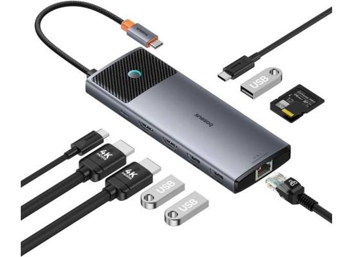 Baseus Hub 10in1 Metal Gleam II Series, USB-C to 1xHDMI, USB-A (10Gbps), USC-C, 2xUSB-A, Ethernet RJ45, SD/TF card, mini-jack 3,5mm, USB-C(PD) - Space Grey product thumbnail 2