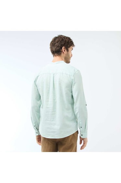 Mandarin collar shirt with linen GREEN product thumbnail 4