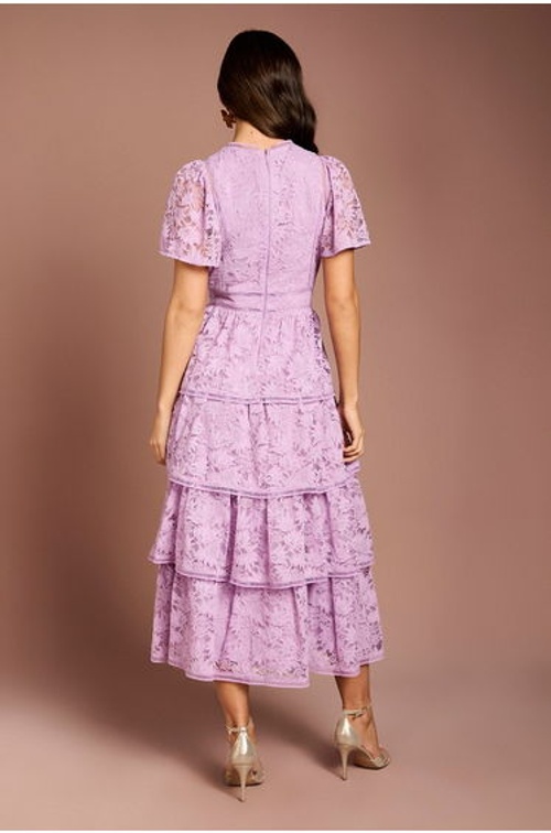 Tiered Lace Dress With Flutter Sleeve & Trims product thumbnail 3