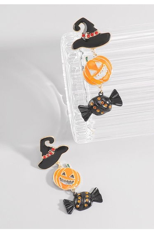 Witch Hat Pumpkin Candy Earrings in Black
