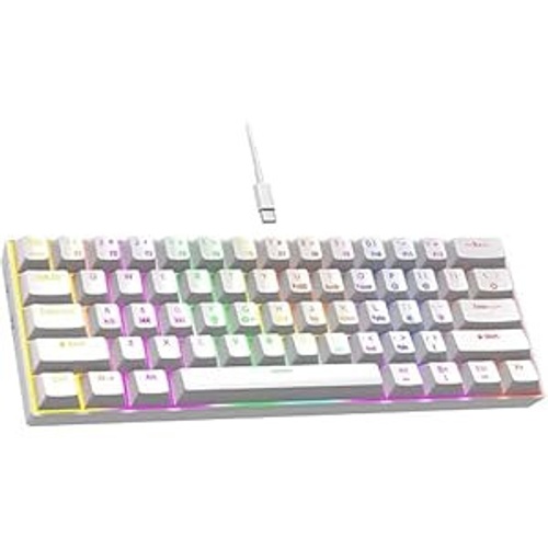 R8 1037 60% Wired Gaming Mechanical Keyboard - Arabic (Blue Switch) White