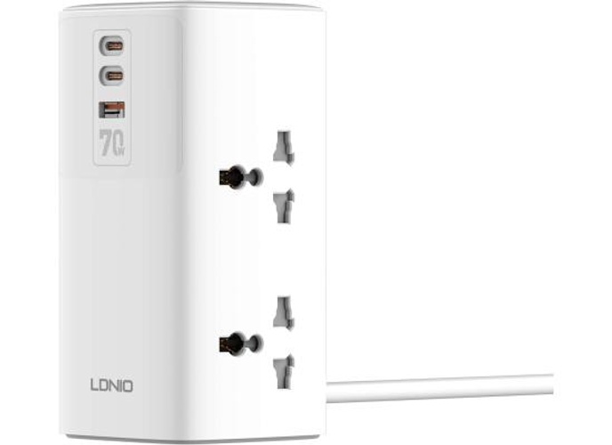 LDNIO SC4383 2USB-C+USB-A Power Strips 2500W Tower Extension Power Socket with 70W USB Ports for Phone Charger EU US UK Plug - White product thumbnail 2
