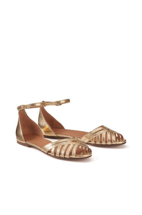 Metallic Leather Sandals with Ankle Strap and Flat Heel product thumbnail 2