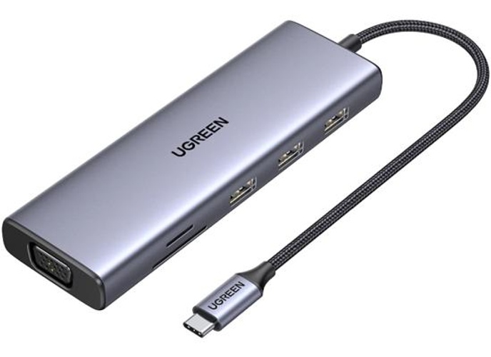 Ugreen CM498 15600 USB-C Adapter - 3x USB-A 3.0 / HDMI / VGA / RJ45 / SD / TF Card Reader / USB-C PD - Gray product thumbnail 2