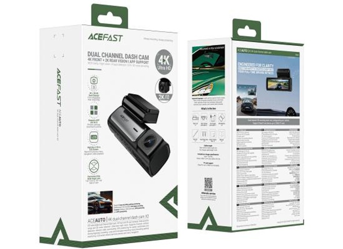 ACEFAST X2 4K Dual-Channel Dash Cam, 4K Front + 2K Rear Vision, App Support | WDR Clarity | Night Vision | Impact Detection | GPS | 3D Noise Cancelling - Black product thumbnail 2