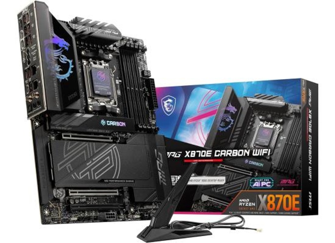 MSI MPG X870E Carbon Wi-Fi AM5 ATX AMD X870E Chipset DDR5 4x M.2 Slots, 3x PCI-E x16 Slots, Wi-Fi 7 & BT5.4 Connectivty, Black product thumbnail 2