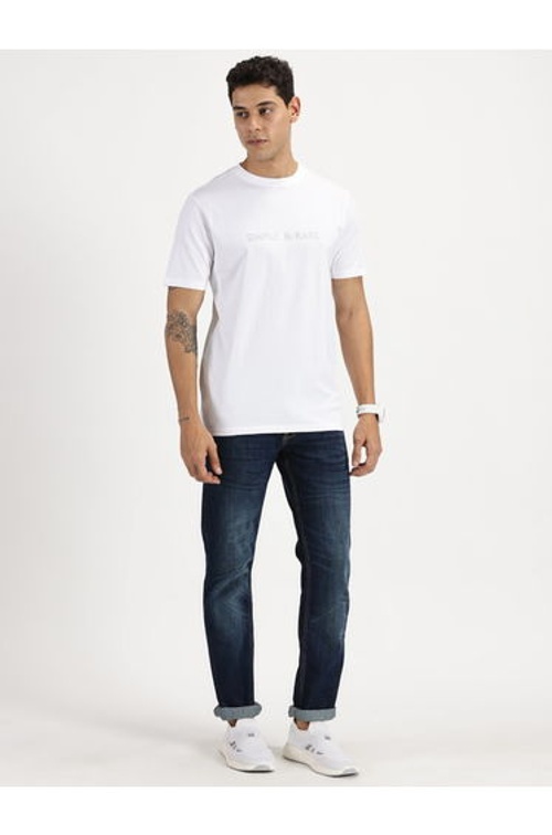 Men White Slogan Print Short Sleeve T-Shirt