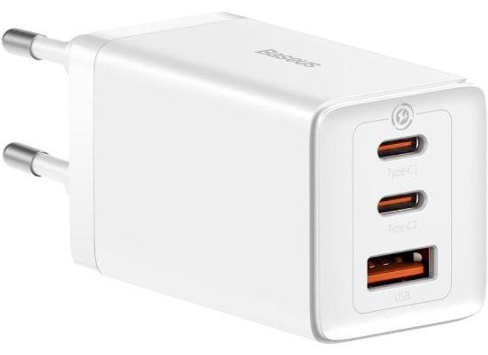 Baseus Travel Charger GaN5 Pro Fast Wall Charger, C+C+U, QC, AFC, PD 65W with Type-C to Type-C (100W) Cable 1m, White product thumbnail 2