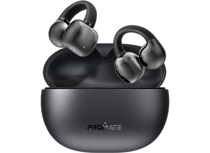 Promate AirClip AudioFit Stability True Wireless Earbuds with OWS Technology, IntelliTouch Control, Ergonomic Open-Ear Clip Design, 28-Hour Playtime, 500mAh Charging Case, Water-Resistance - Black product thumbnail 2