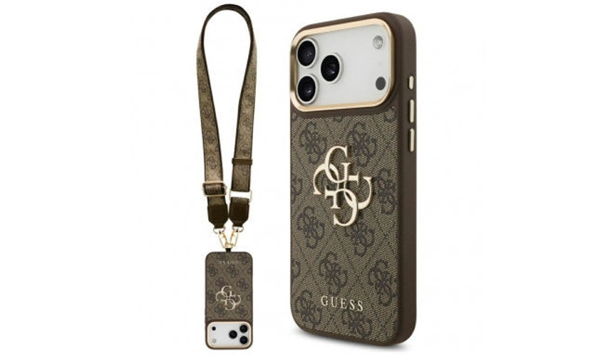 كفر جيس (Guess) طبعة 4G كلاسيك مع علاقة (Strap) كبيرة وأزرار معدنية للايفون 17 برو ماكس - أسود وبني product thumbnail 2