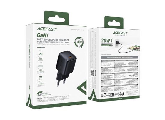 ACEFAST A117 Fast Charge Wall Charger 20W GaN Flame-Retardant PC Safety certification 1x USB-C - EU Interface product thumbnail 2