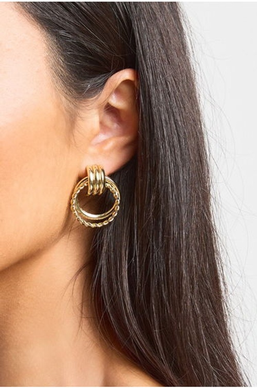 Gold Door Knocker & Knot Stud Earrings Set - 2 Pack
