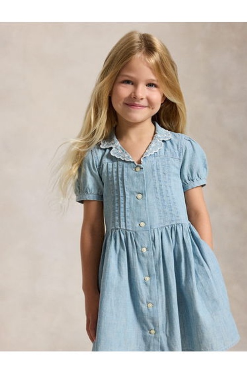 Ralph Lauren Girls Chambray Shirt Dress in Blue product thumbnail 2