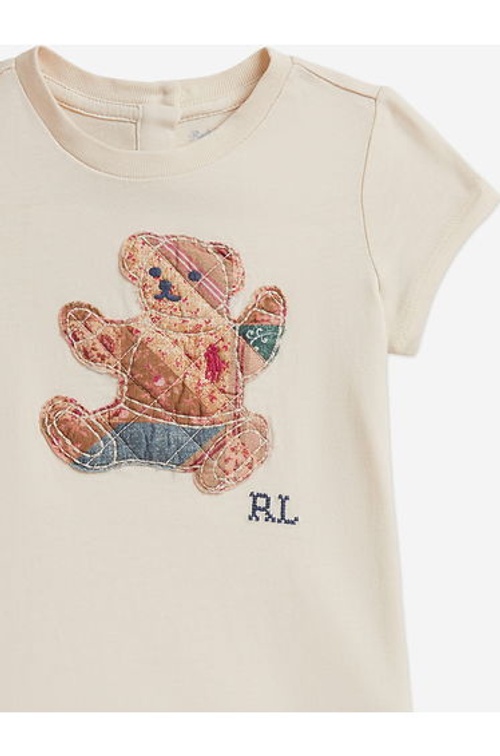 Ralph Lauren Baby Girls Polo Bear Peplum Jersey Dress in Ivory product thumbnail 4