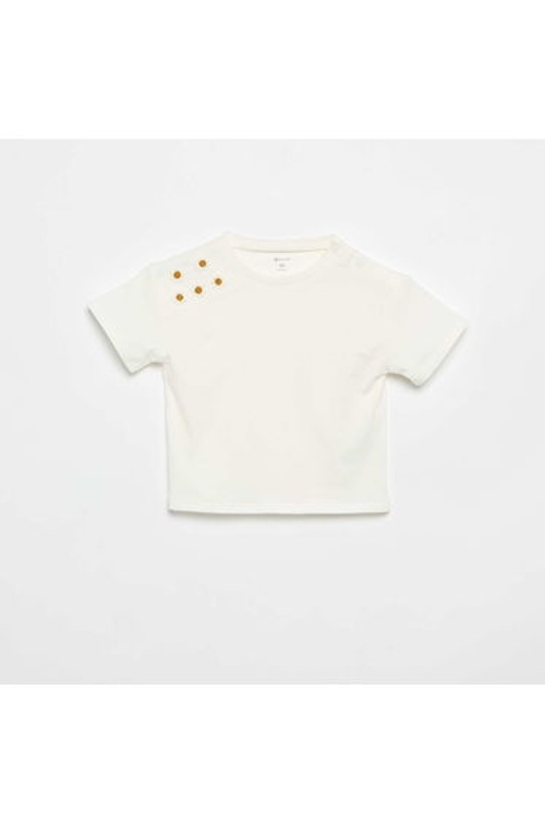Short-sleeved T-shirt with shoulder flowers WHITE