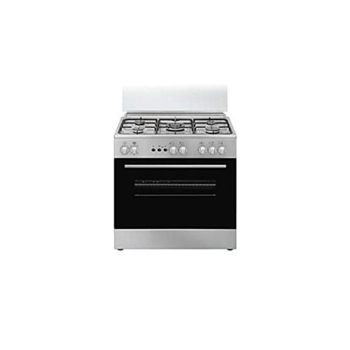 Simfer 90x60 cm Freestanding Gas Oven with 5 Burners, Double Glass Door, Distribution Fan & Automatic Ignition - Stainless Steel (F9045SS)