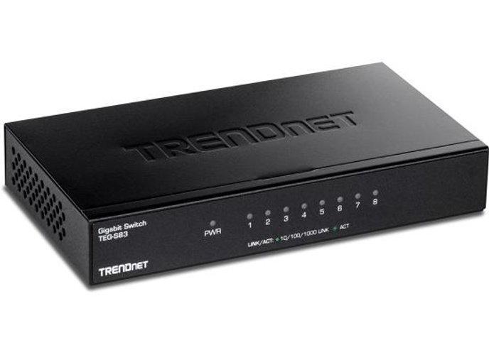 TRENDnet TEG-S83 8-Port Gigabit Desktop Switch RJ-45 Ports 16Gbps Switching Capacity Fanless Design Metal Enclosure - Black product thumbnail 2