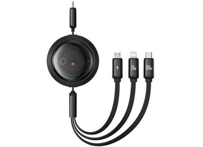 Baseus Free2Draw Retractable Crystal Fast Charging Data Cable Type-C to M+L+C 100W 1.1m Cluster Black product thumbnail 2