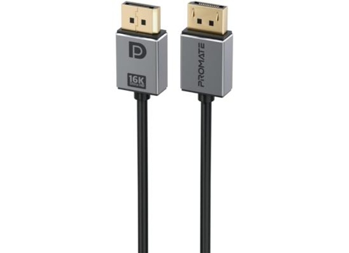 Promate DisplayPort 2.0 Cable, Premium Ultra HD 16K@60Hz Video Display Cord with 80Gbps Bandwidth Transmission, Gold Plated Connectors, 2m Super Slim Cable - Black product thumbnail 2