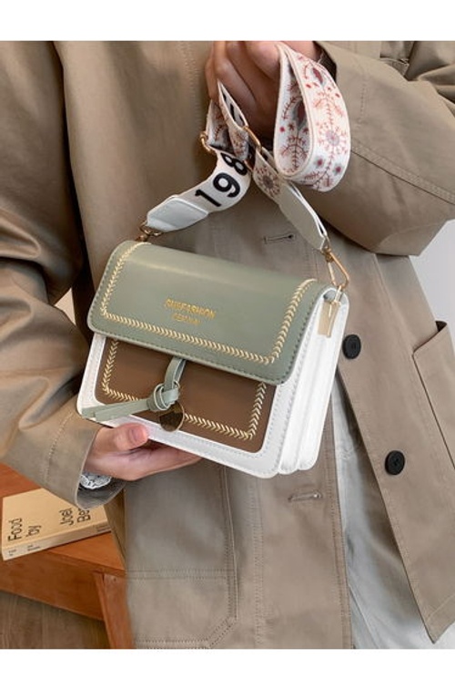 Green Color Block Shoulder Bag with Flap Closure product thumbnail 4